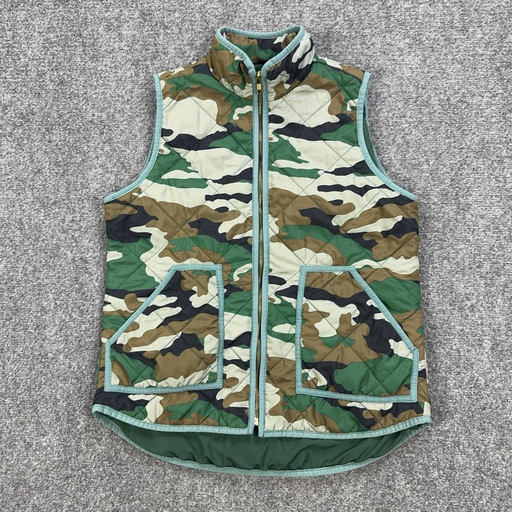 J Crew Mercantile Vest Womens Small Camo Print Quilted Full Zip Pockets